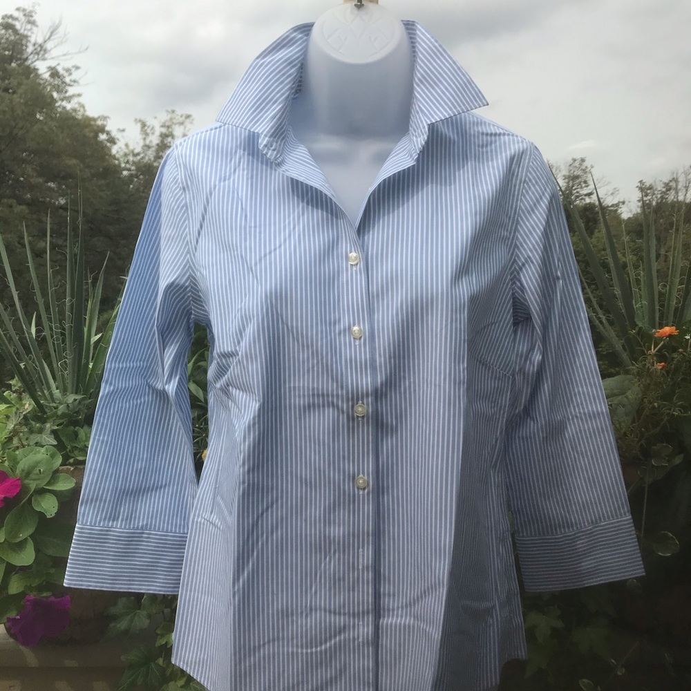 Lands End - striped button down shirt, 3/4 sleeve, Size S